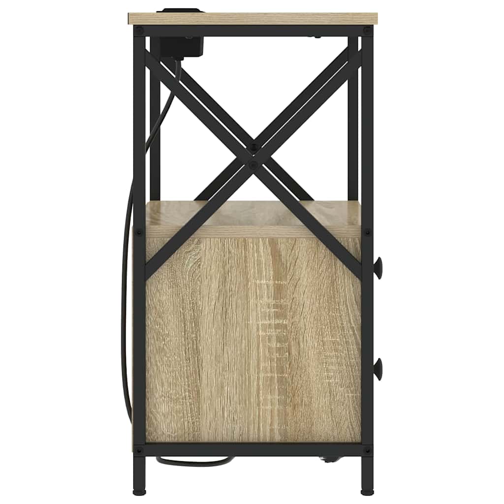 Bedside Cabinet with Charging Station with Drawer Sonoma oak