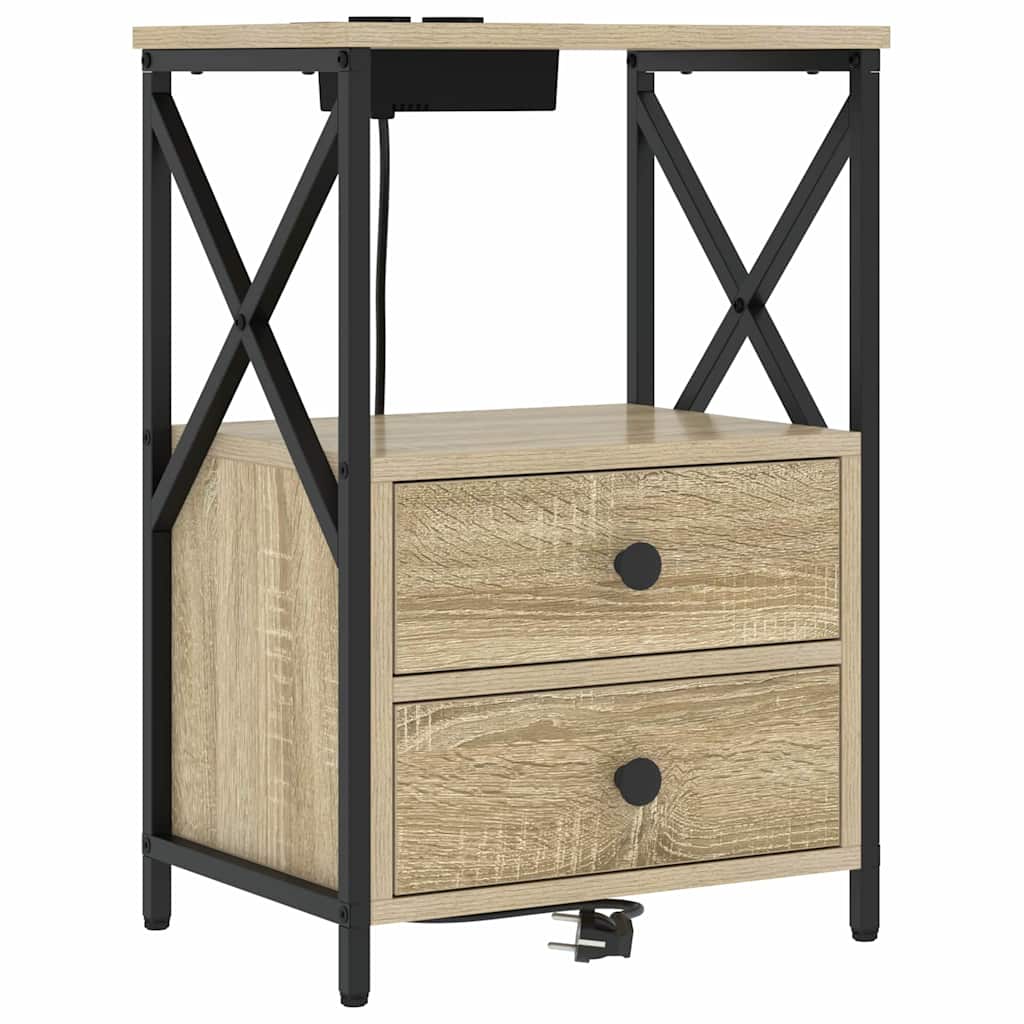 Bedside Cabinet with Charging Station with Drawer Sonoma oak