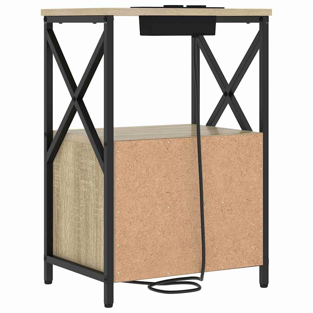 Bedside Cabinet with Charging Station with Drawer Sonoma oak