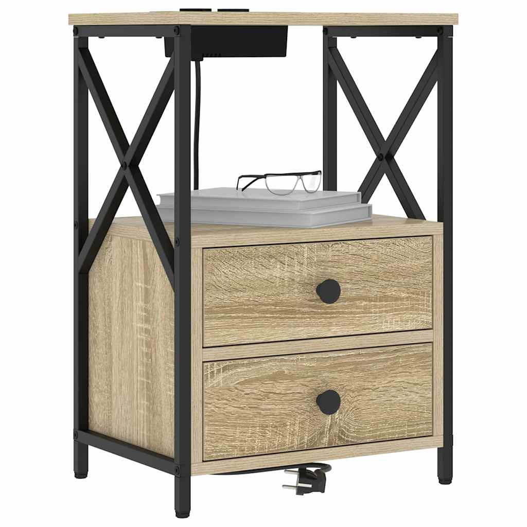 Bedside Cabinet with Charging Station with Drawer Sonoma oak