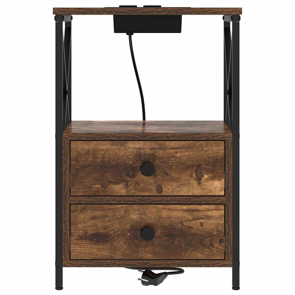 Bedside Cabinet with Charging Station with Drawer Smoked oak