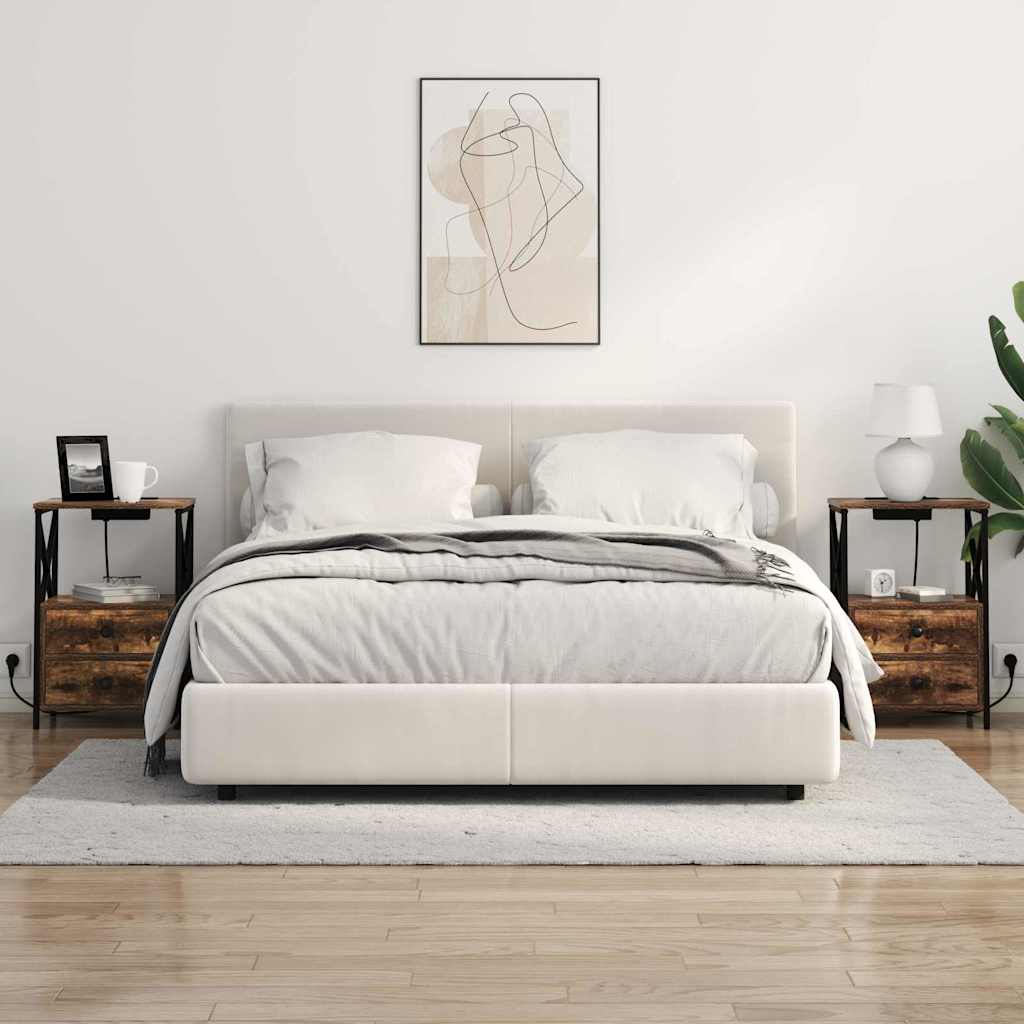 Bedside Cabinet with Charging Station with Drawer Smoked oak