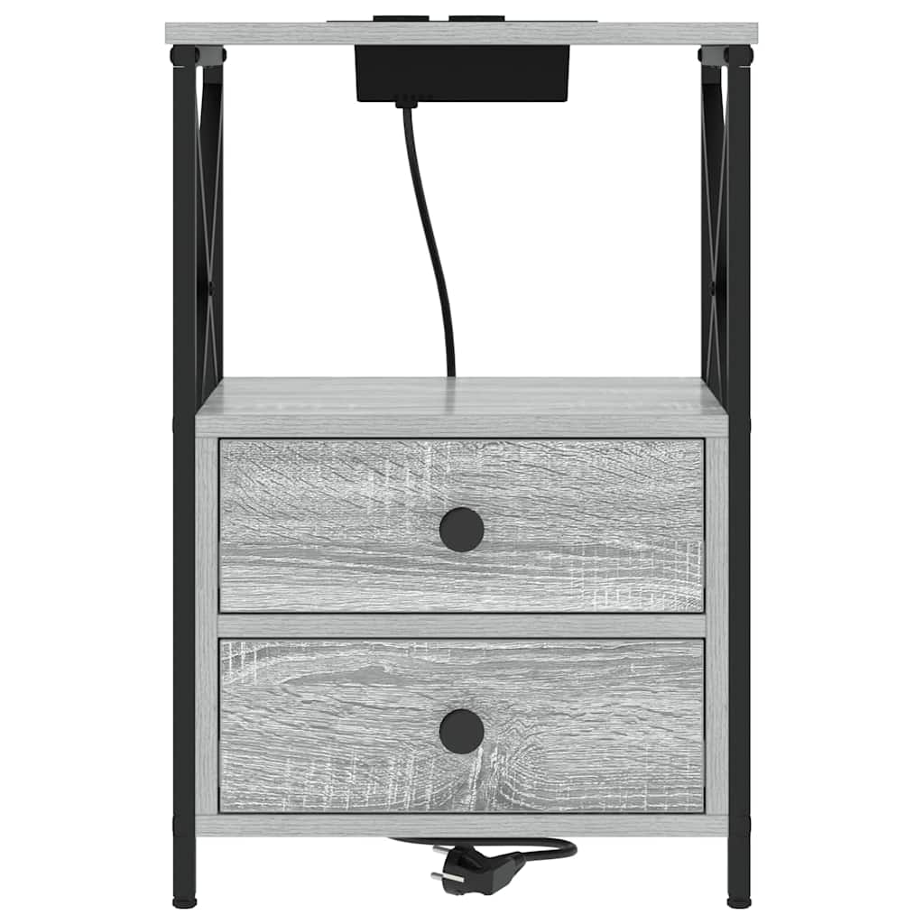 Bedside Cabinet with Charging Station with Drawer Grey sonoma