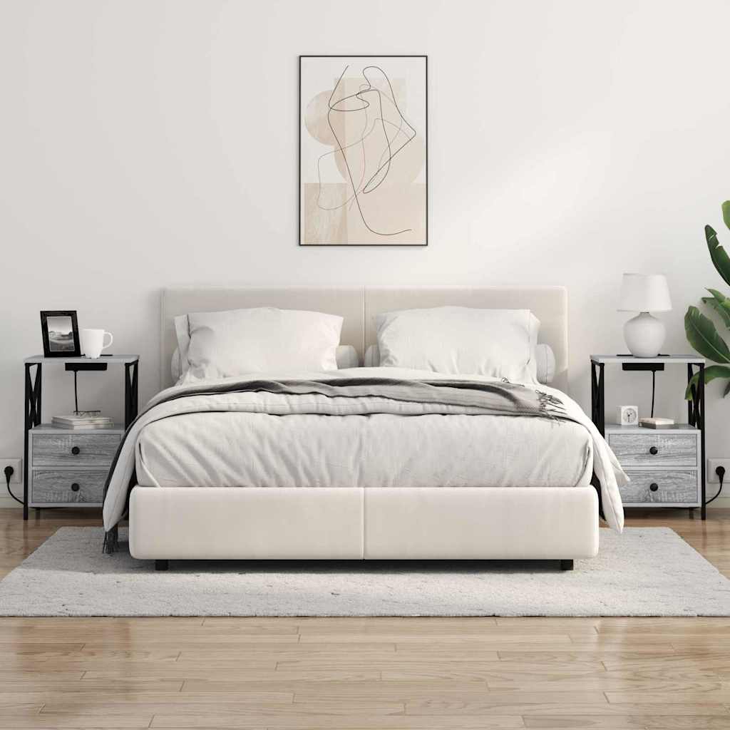 Bedside Cabinet with Charging Station with Drawer Grey sonoma