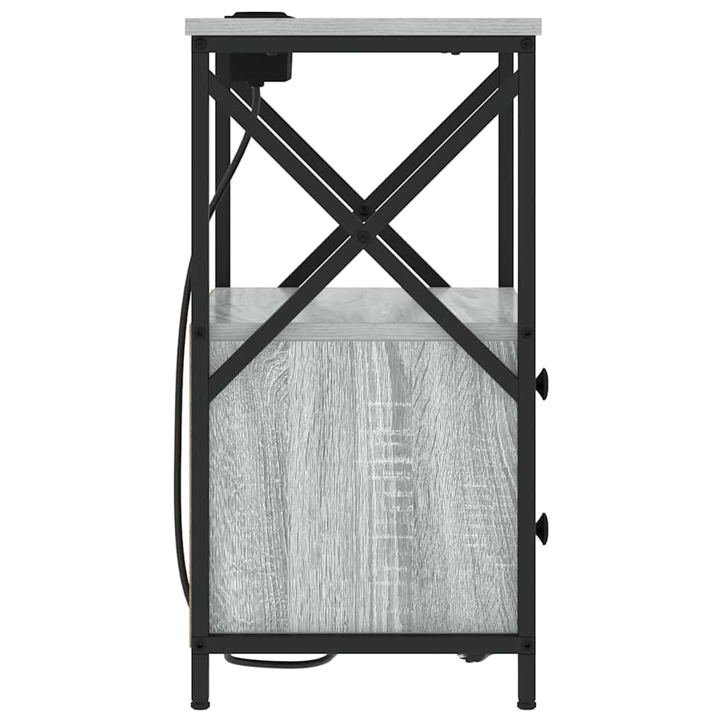 Bedside Cabinet with Charging Station with Drawer Grey sonoma