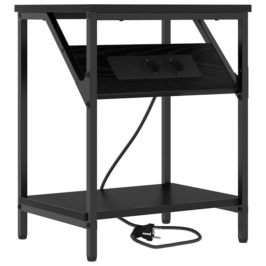 Bedside Table Black oak 38 x 30 x 48 cm Engineered wood