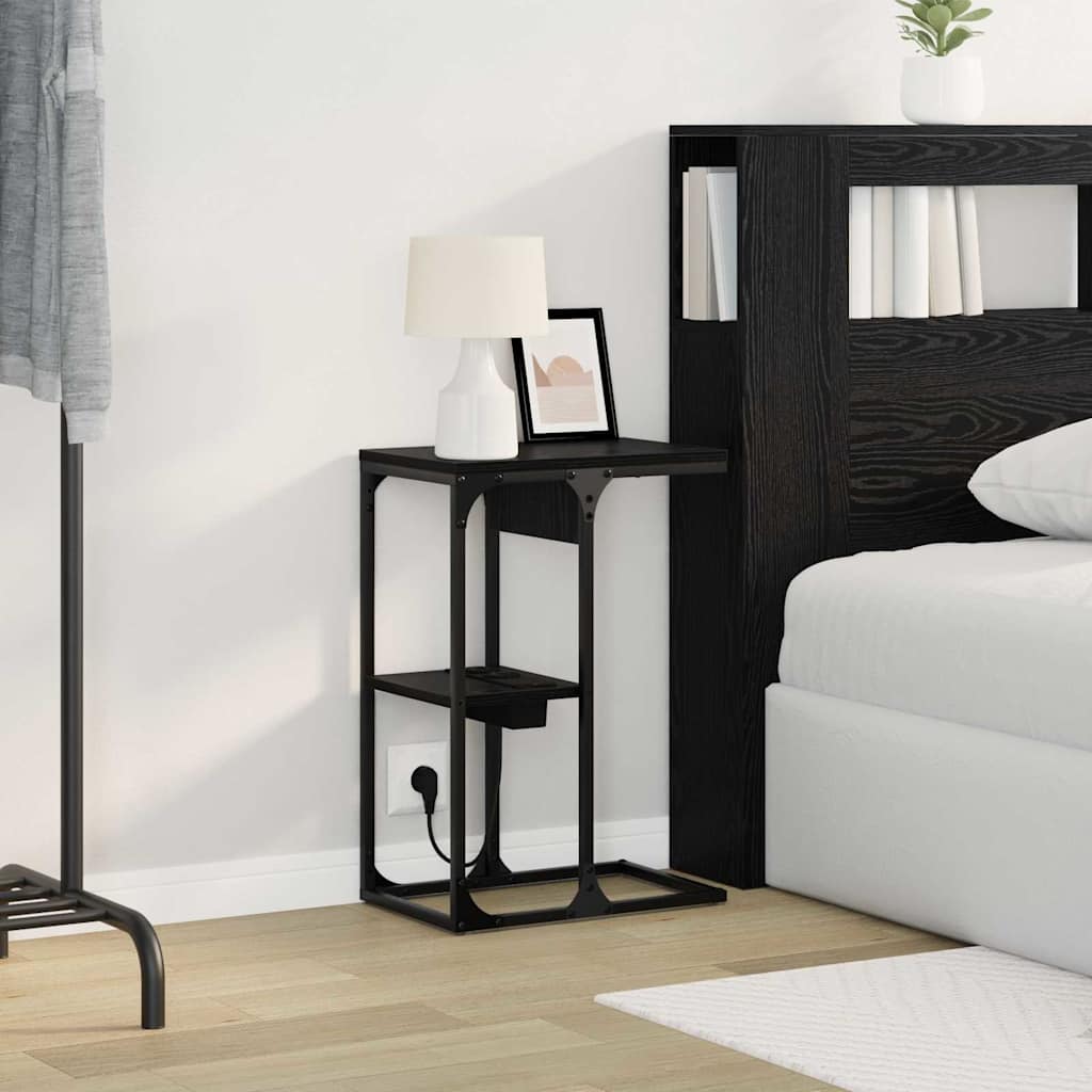 Bedside Table Black oak 41.5 x 26 x 60.5 cm Engineered wood