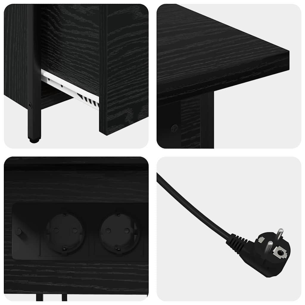 Bedside Cabinet Black oak 60 x 30 x 61 cm Engineered wood