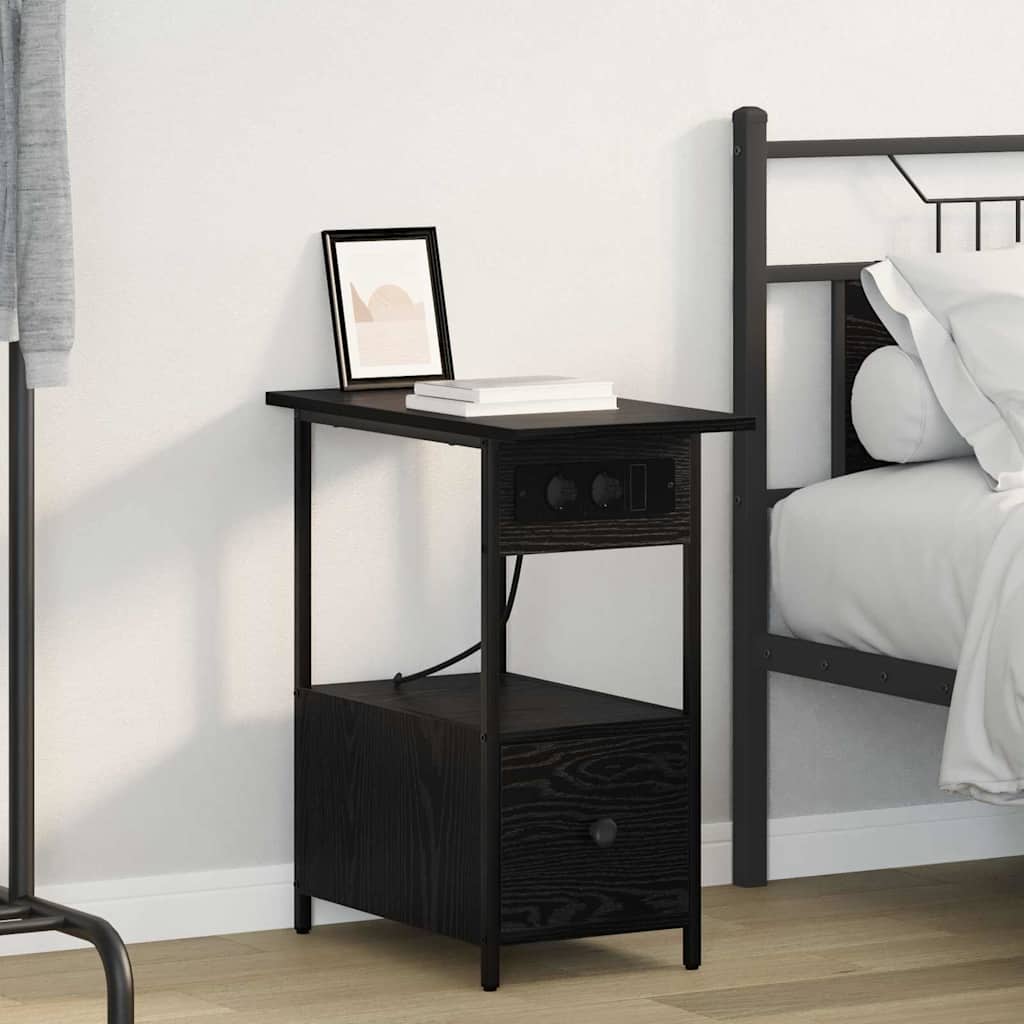 Bedside Cabinet Black oak 60 x 30 x 61 cm Engineered wood