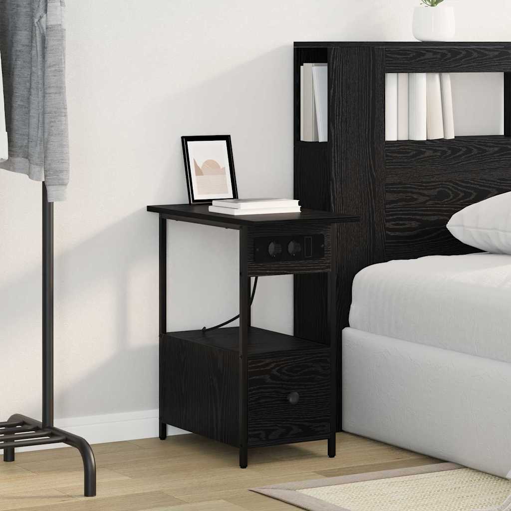 Bedside Cabinet Black oak 60 x 30 x 61 cm Engineered wood