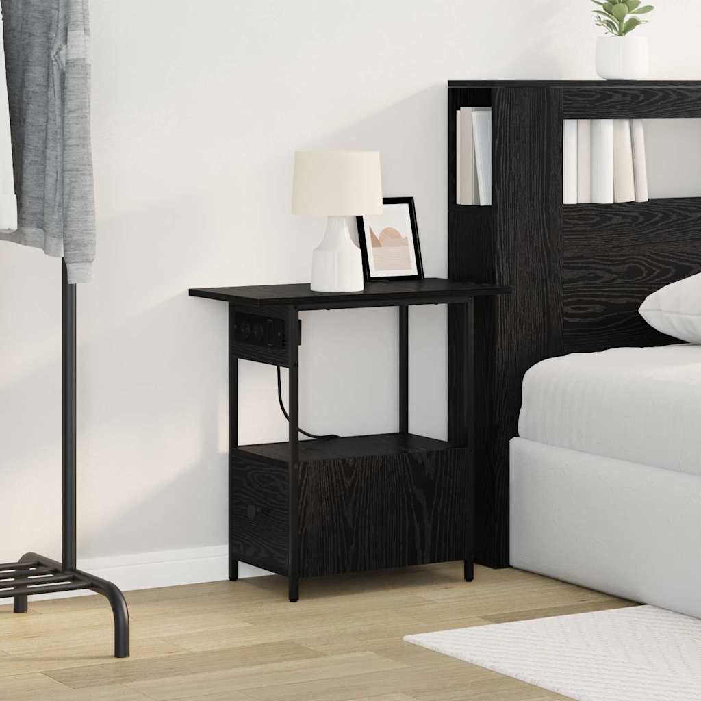 Bedside Cabinet Black oak 60 x 30 x 61 cm Engineered wood