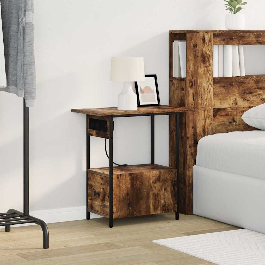 Bedside Cabinet Smoked oak 60 x 30 x 61 cm Engineered wood