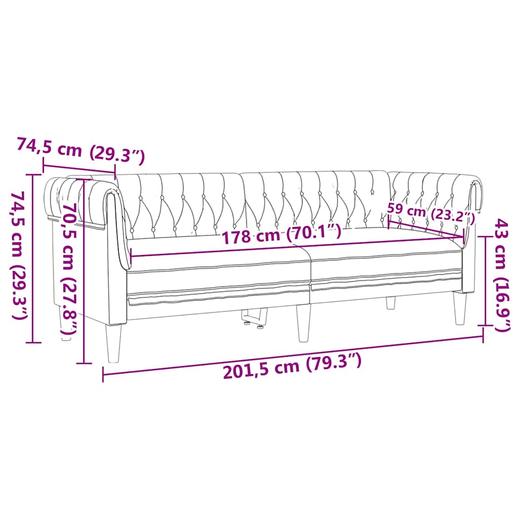 Chesterfield Sofa Other Dark grey 201.5 x 74.5 x 74.5 cm Fabric