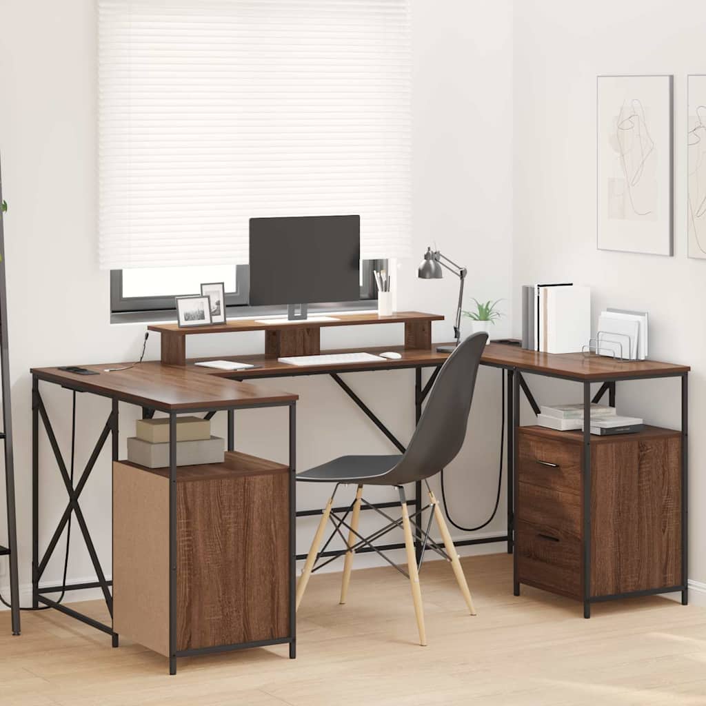 Desk with Drawer Brown oak 182 x 101 x 87.5 cm Engineered wood