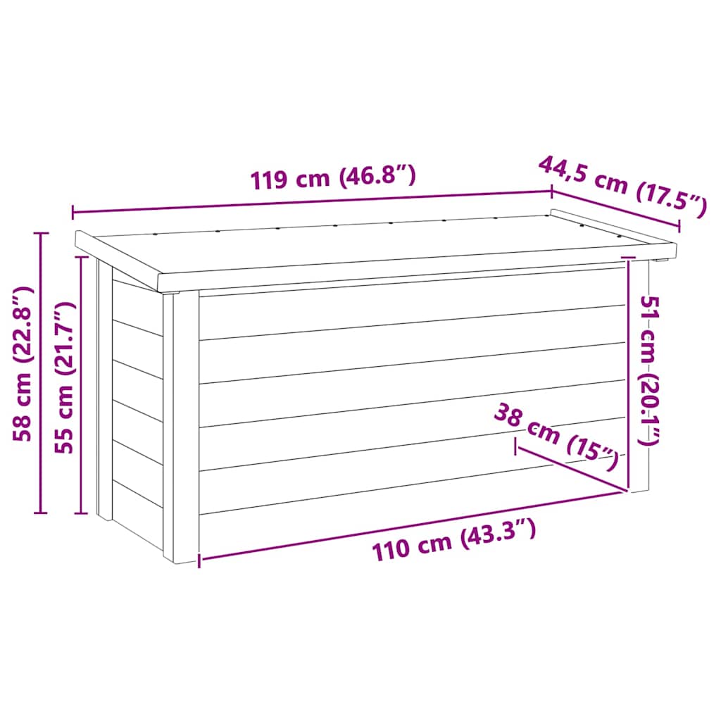 Storage Box Brown 119 x 44.5 x 58 cm Impregnated pine wood