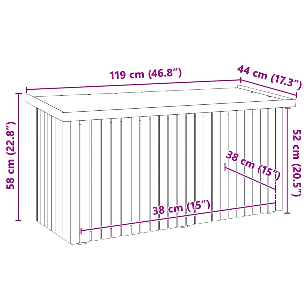 Garden Storage Box with Storage Brown 119 x 44 x 58.5 cm