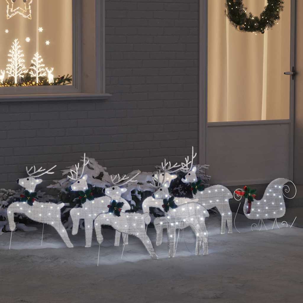LED Reindeers 7 pcs Silver Fabric