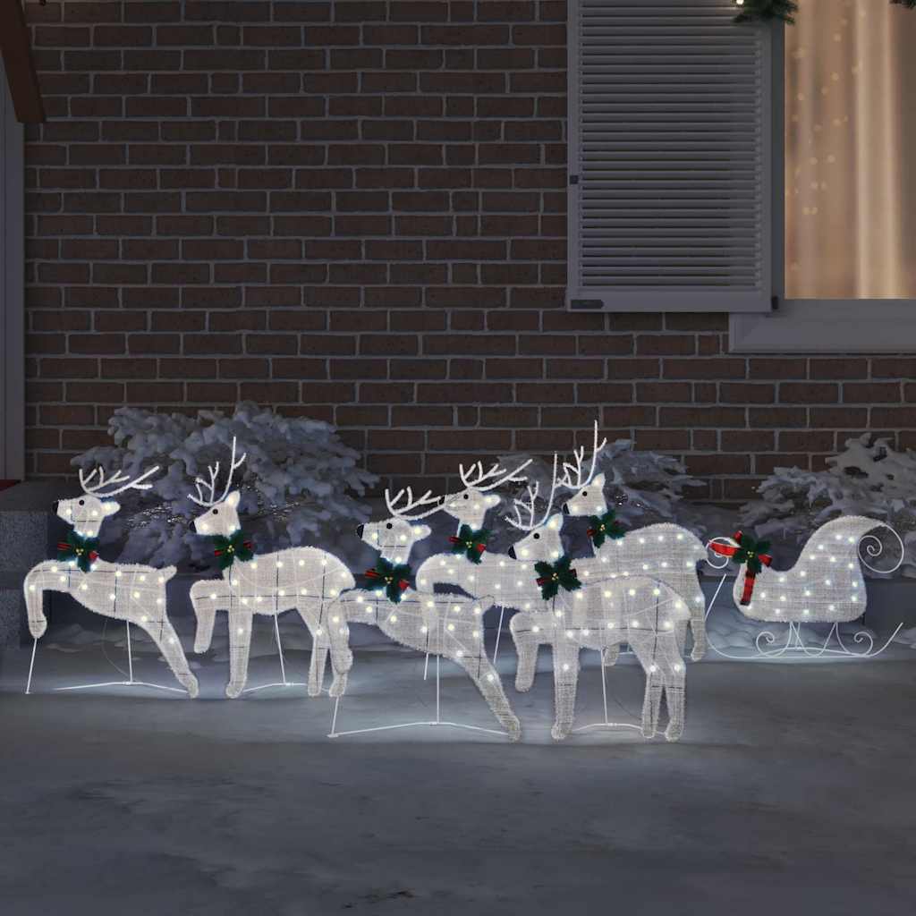 LED Reindeers 7 pcs Silver Fabric