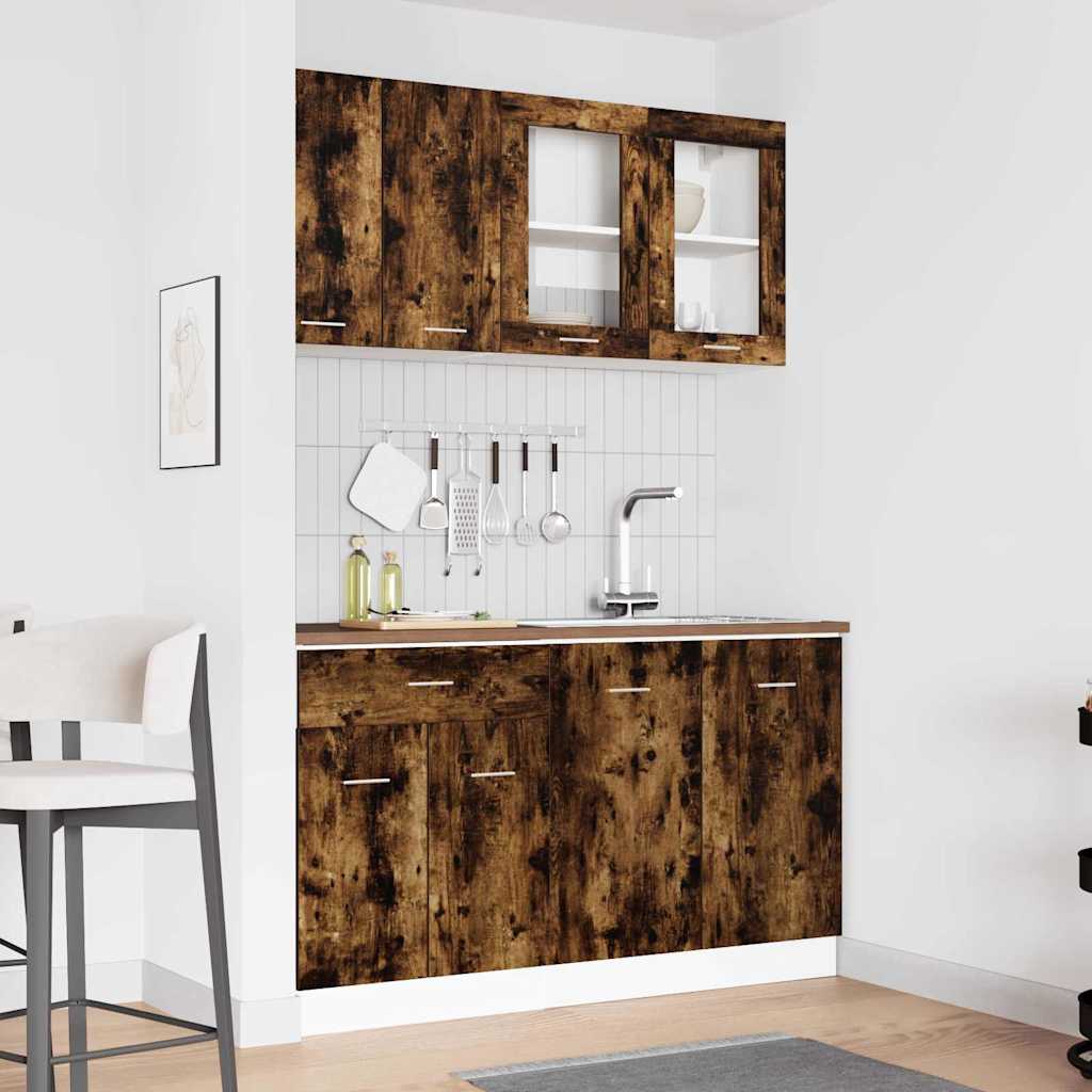 Kitchen Cabinet Set Lyon 4 pcs Smoked Oak 140 x 46 x 81.5 cm