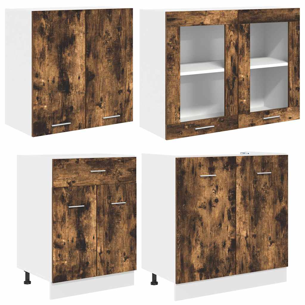 Kitchen Cabinet Set Lyon 4 pcs Smoked Oak 140 x 46 x 81.5 cm