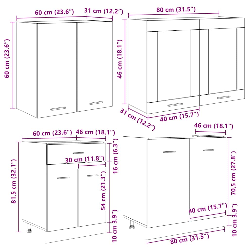 Kitchen Cabinet Set Lyon 4 pcs Smoked Oak 140 x 46 x 81.5 cm