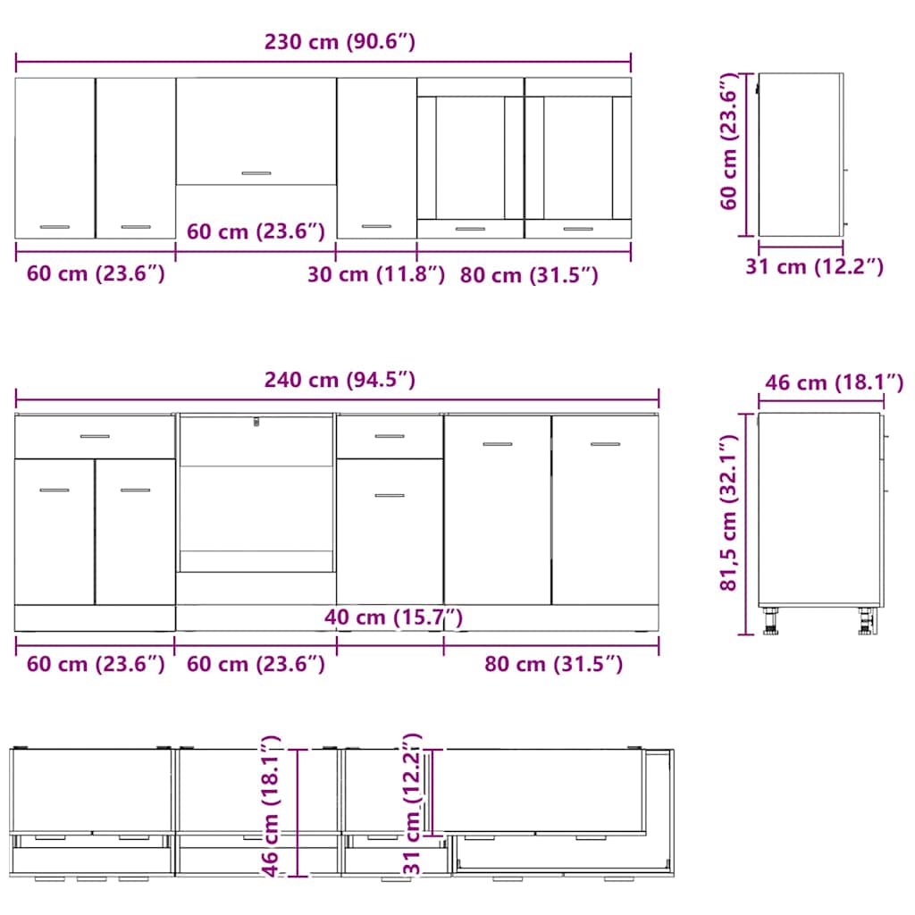 Kitchen Cabinet Set Lyon 8 pcs Grey Sonoma 240 x 46 x 81.5 cm