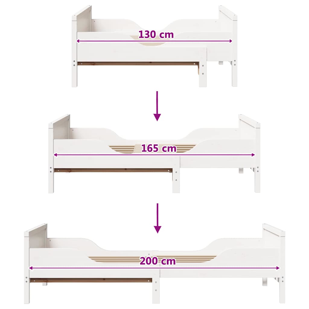 Extendable Bed Frame for Kids Other White 80 x 130 / 165 / 200 cm