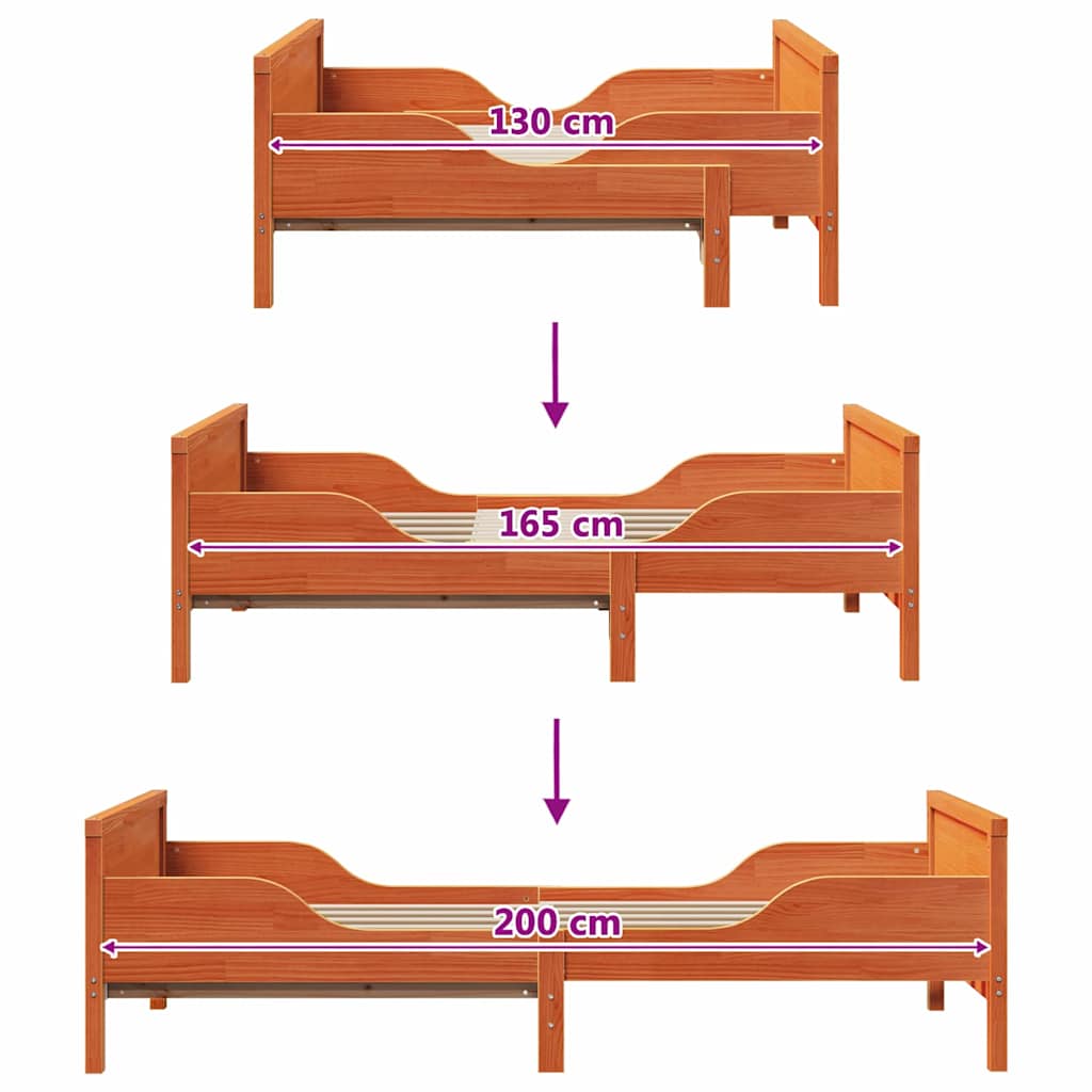 Extendable Bed Frame for Kids Wax brown 80 x 130 / 165 / 200 cm