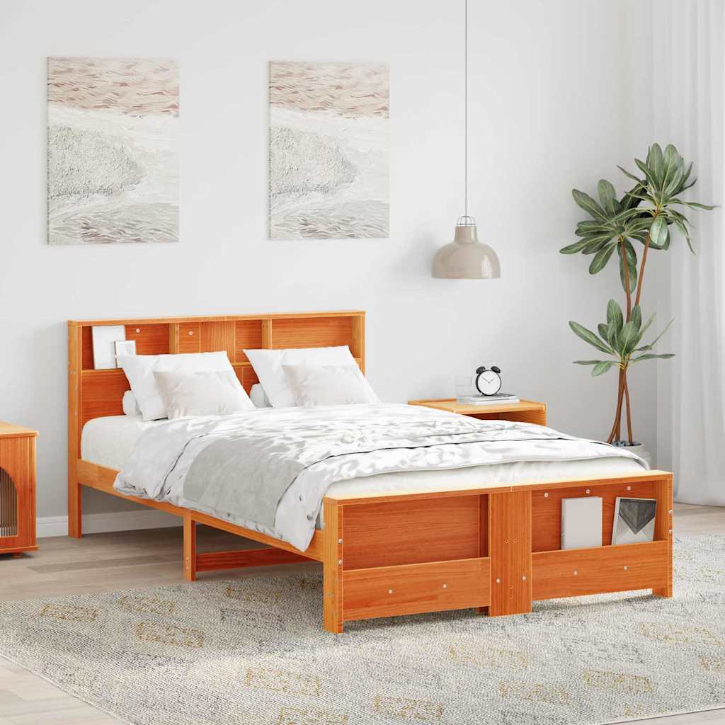 Bed Frame with Headboard Wax brown 120 x 200 cm Solid pine wood