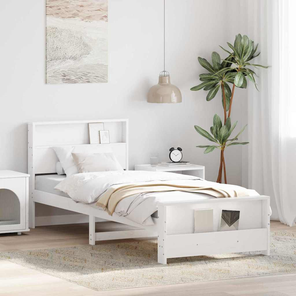 Bed Frame with Headboard White 100 x 200 cm Solid pine wood