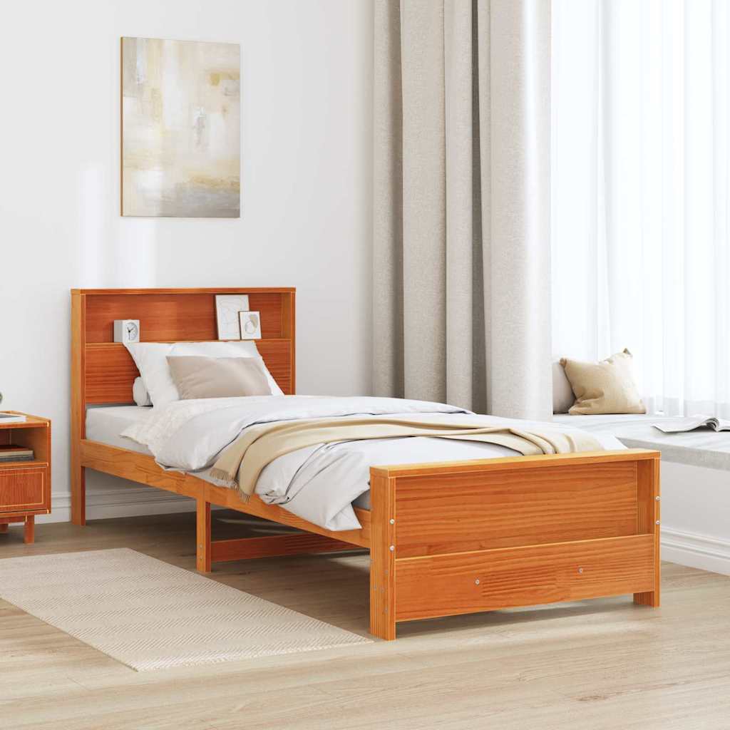 Bed Frame with Headboard Wax brown 80 x 200 cm Solid pine wood