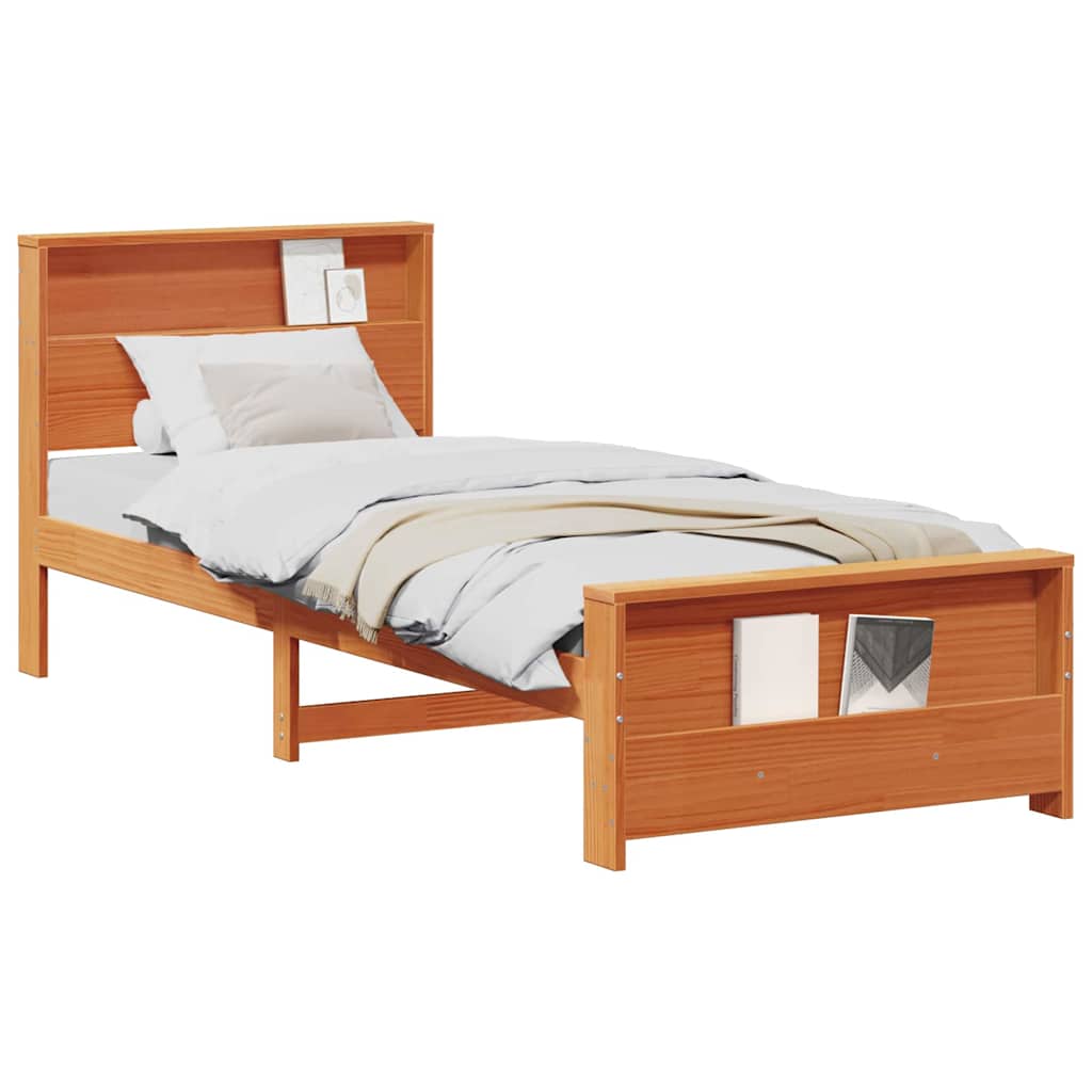 Bed Frame with Headboard Wax brown 80 x 200 cm Solid pine wood