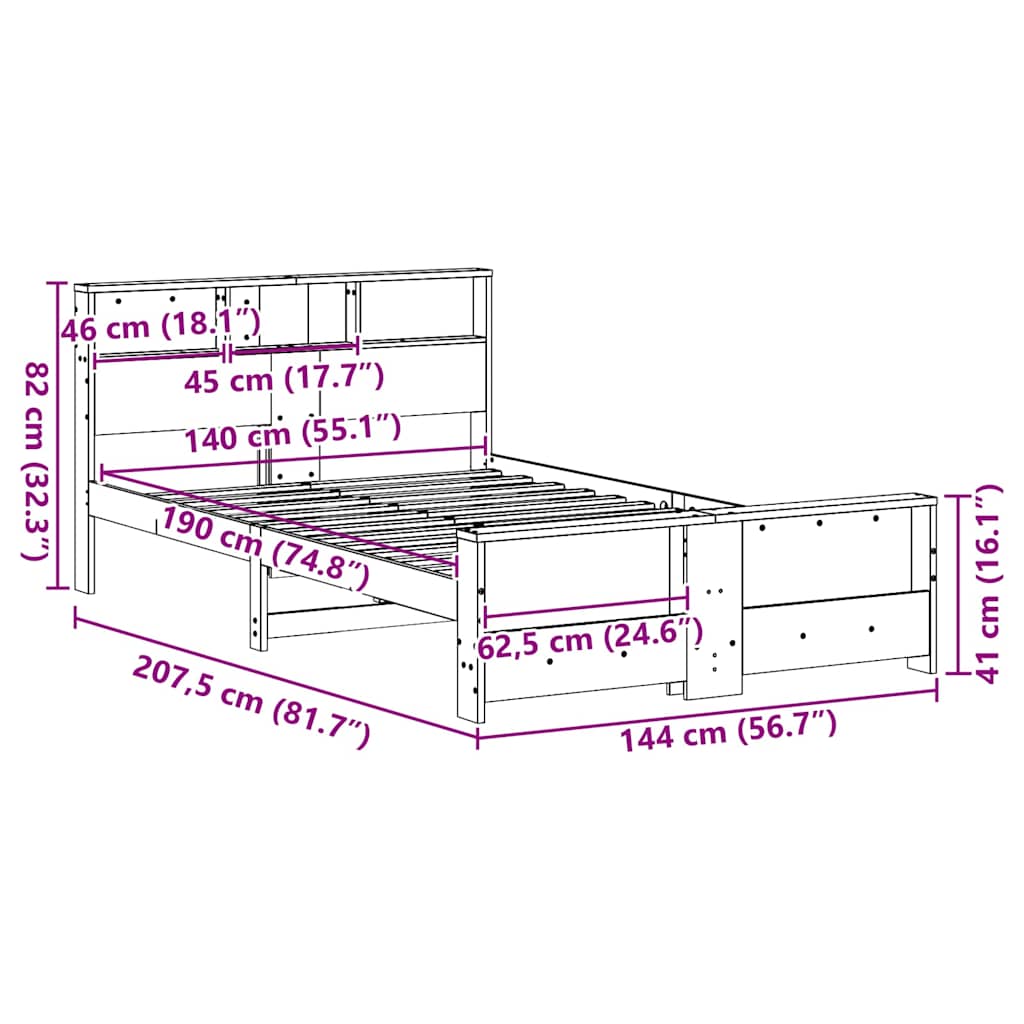 Bed Frame with Headboard Brown 140 x 190 cm Solid pine wood