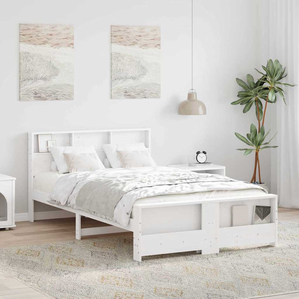 Bed Frame with Headboard White 140 x 190 cm Solid pine wood