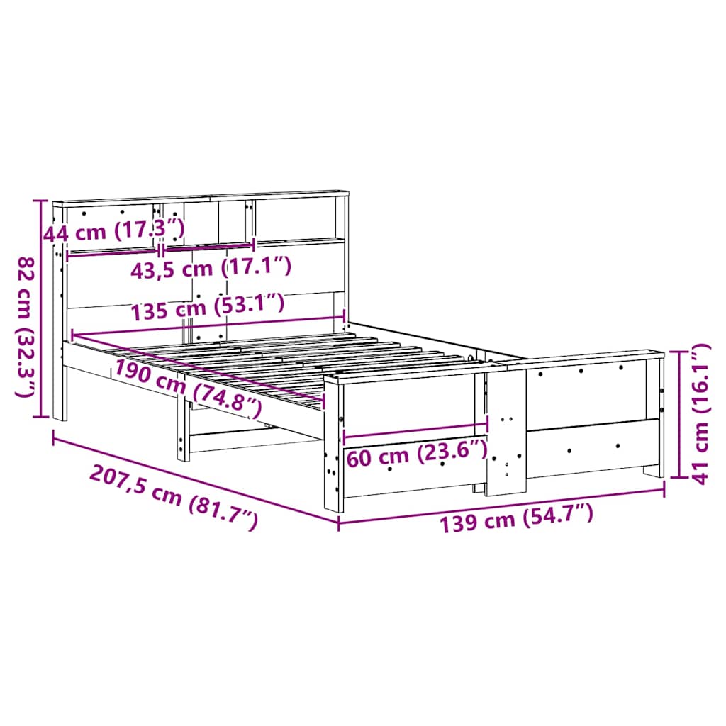 Bed Frame with Headboard White 135 x 190 cm Solid pine wood