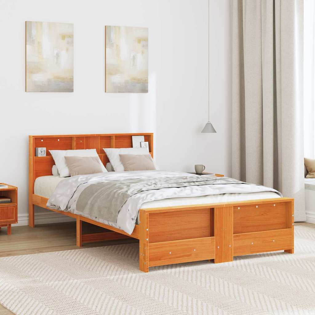 Bed Frame with Headboard Wax brown 120 x 190 cm Solid pine wood