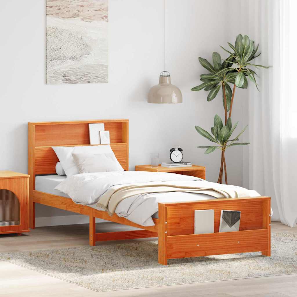 Bed Frame with Headboard Wax brown 90 x 190 cm Solid pine wood