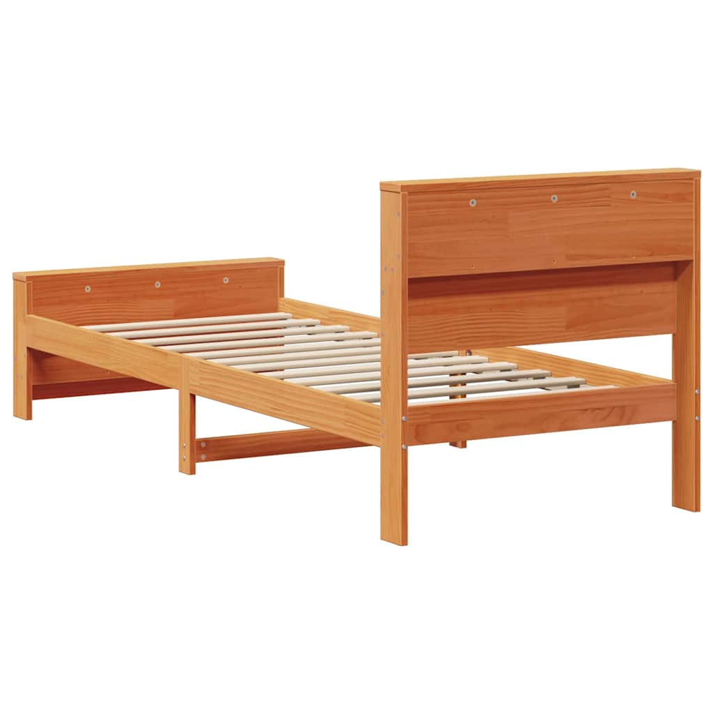 Bed Frame with Headboard Wax brown 90 x 190 cm Solid pine wood
