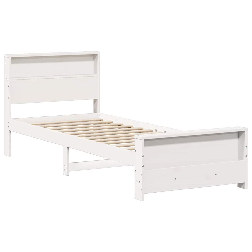 Bed Frame with Headboard White 75 x 190 cm Solid pine wood