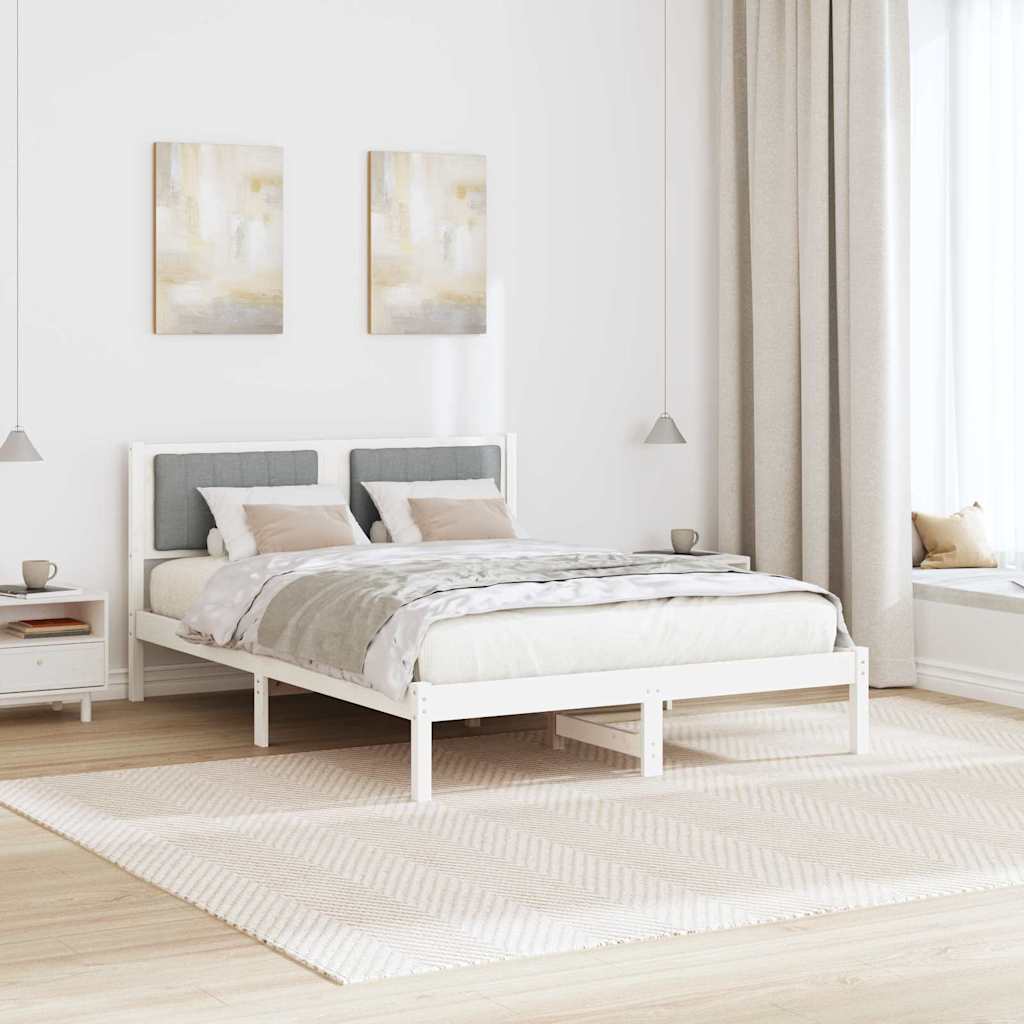 Bed Frame with Upholstered Headboard Light Grey 135 x 190 cm