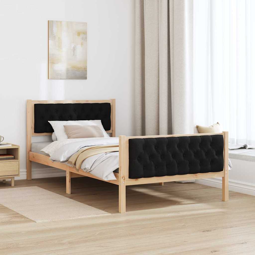 Bed Frame with Headboard Black 100 x 200 cm Solid Pine Wood