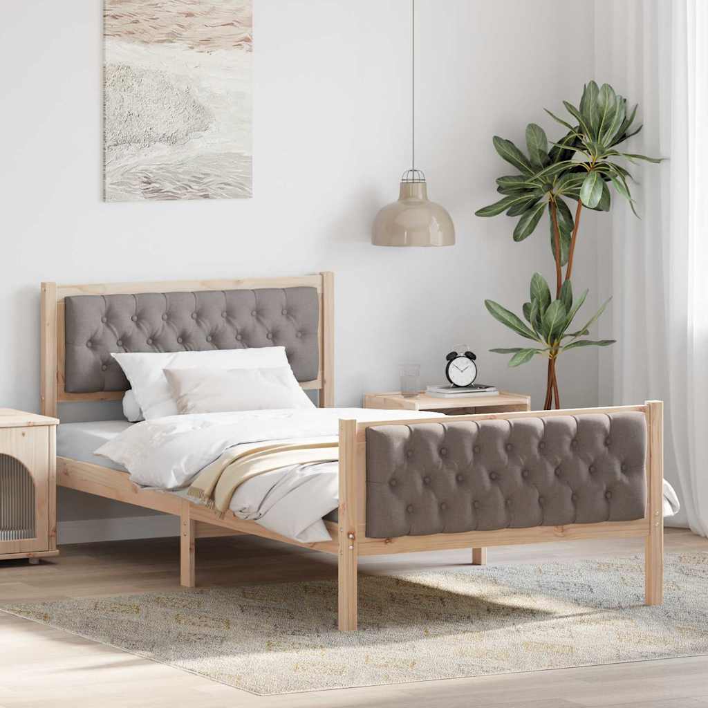 Bed Frame with Headboard Taupe 100 x 200 cm Solid Pine Wood