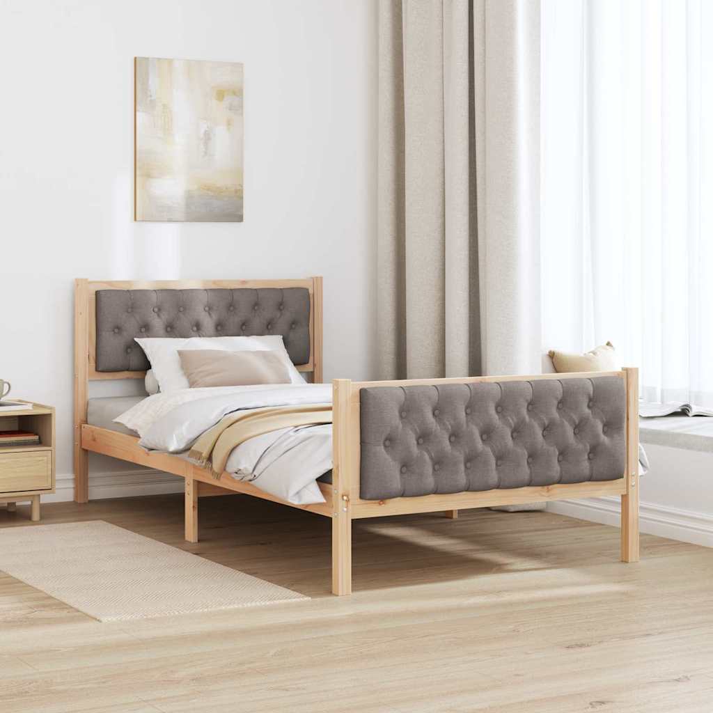 Bed Frame with Headboard Taupe 100 x 200 cm Solid Pine Wood