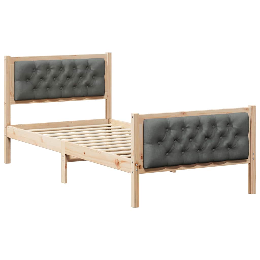 Bed Frame with Headboard Dark Grey 90 x 200 cm Solid Pine Wood
