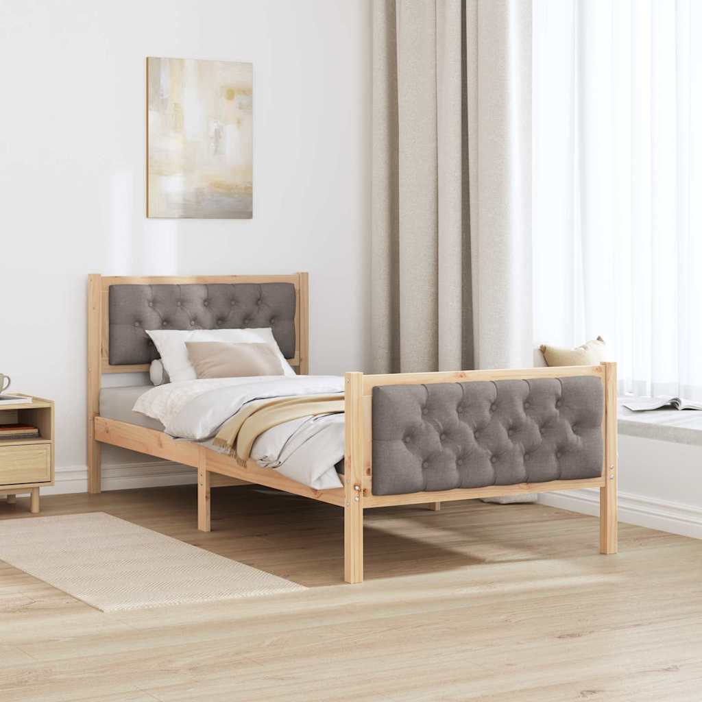Bed Frame with Headboard Taupe 90 x 200 cm Solid Pine Wood