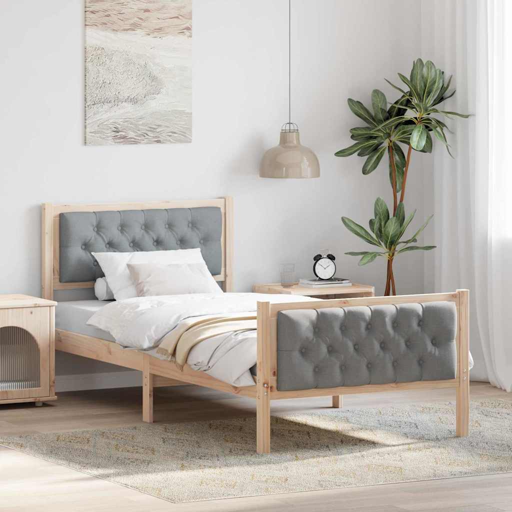 Bed Frame with Headboard Light Grey 90 x 190 cm Solid Pine Wood