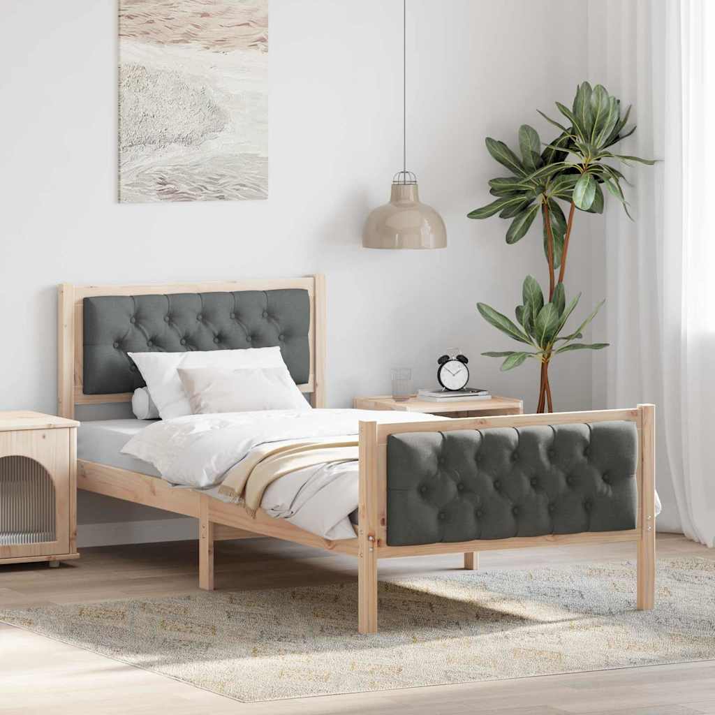 Bed Frame with Headboard Dark Grey 90 x 190 cm Solid Pine Wood