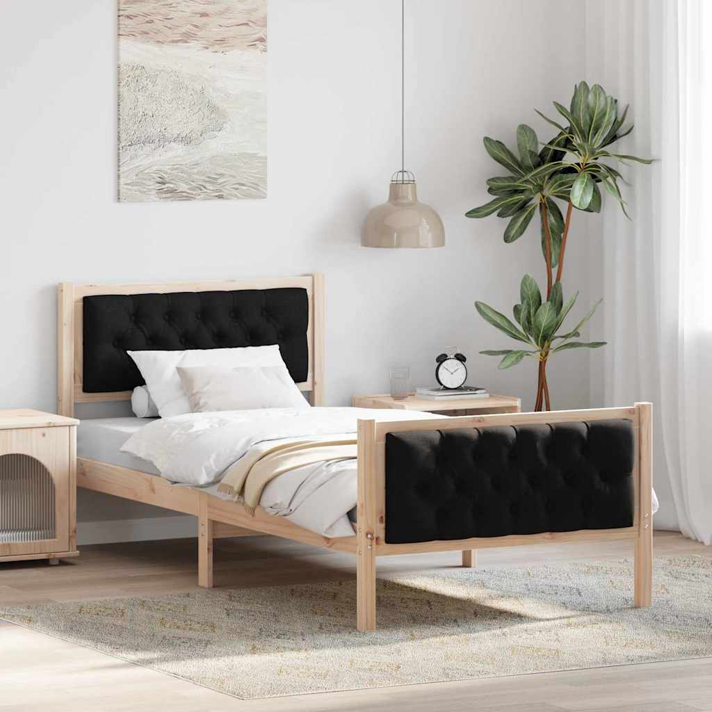 Bed Frame with Headboard Black 90 x 190 cm Solid Pine Wood
