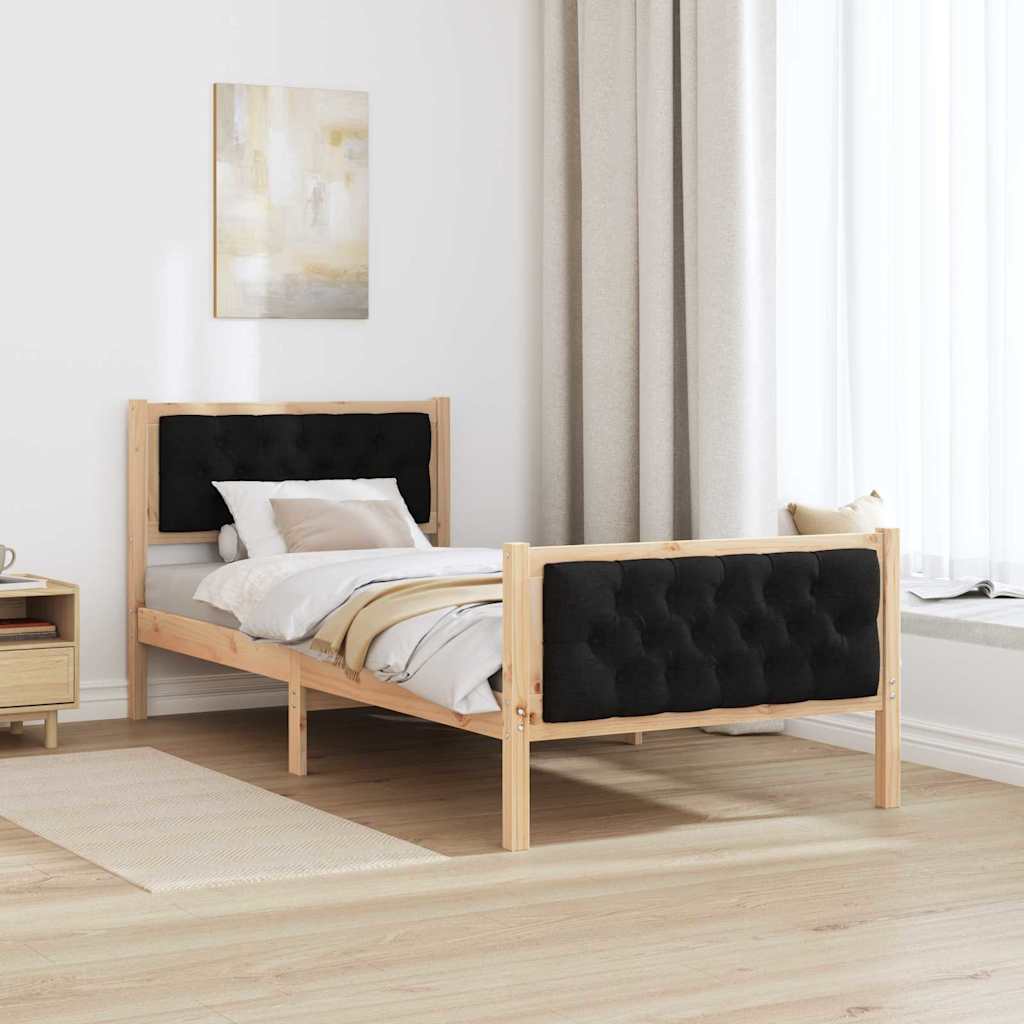 Bed Frame with Headboard Black 90 x 190 cm Solid Pine Wood