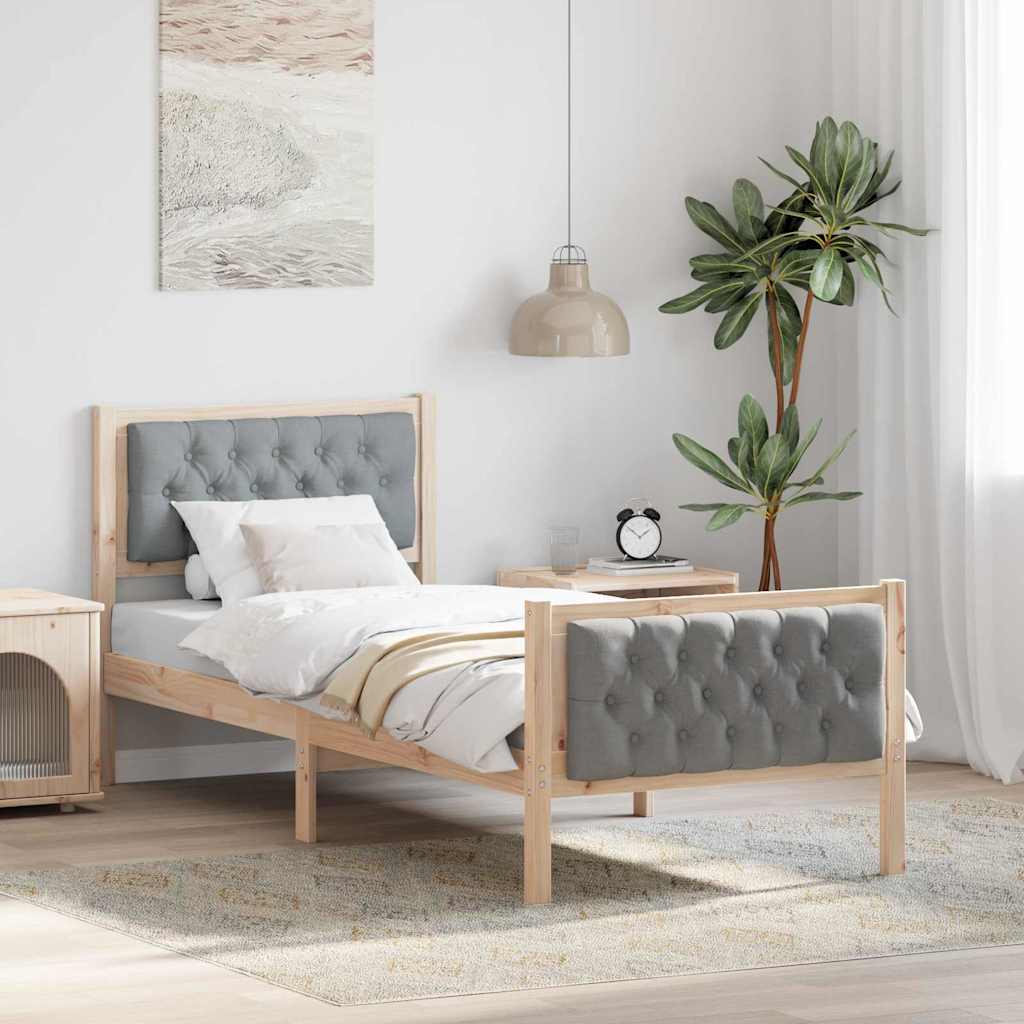 Bed Frame with Headboard Light Grey 75 x 190 cm Solid Pine Wood
